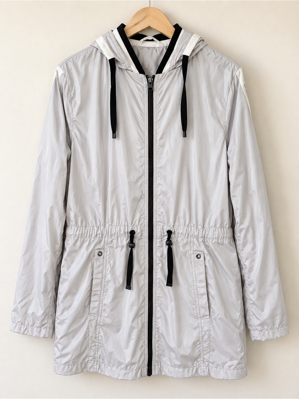 Laundry By Shelli Segal LA Pewter Drawstring Hood Waist Windbreaker NWT XL #1252